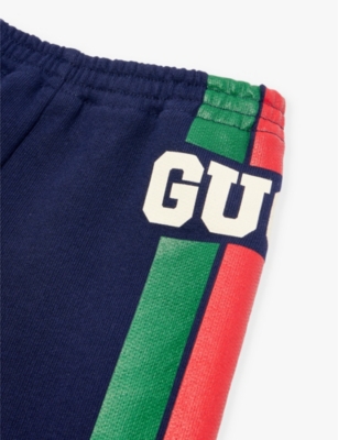 Shop Gucci Branded Elasticated-waist Cotton-jersey Jogging Bottoms 6 Months - 3 Years Dark Night Sky/mc