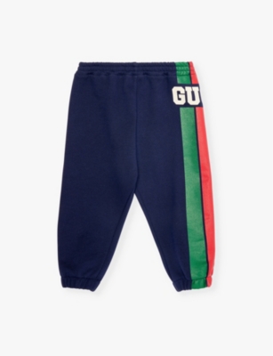 Shop Gucci Branded Elasticated-waist Cotton-jersey Jogging Bottoms 6 Months - 3 Years Dark Night Sky/mc