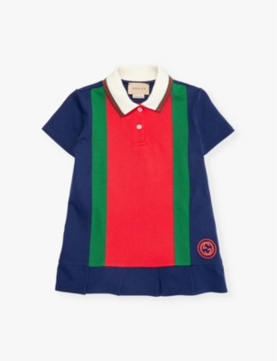 Shop Gucci Girls Wintery Nt Sky/mc/mx Kids Branded Short-sleeved Cotton-jersey Dress 9 Months - 3 Years 2