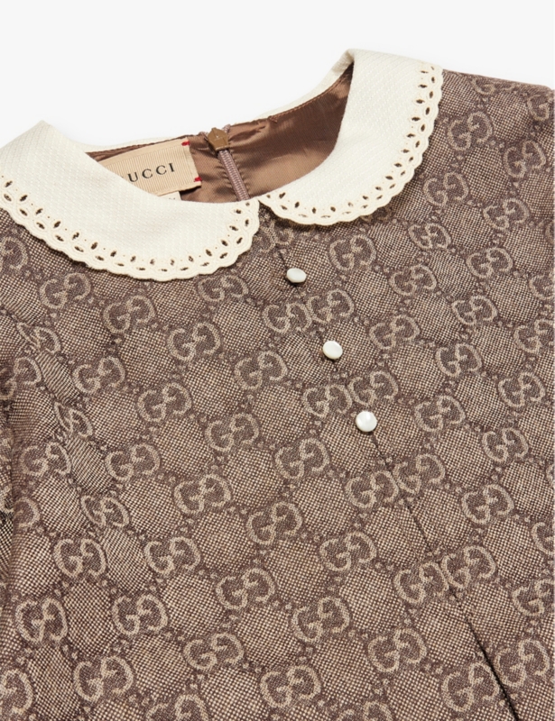 Monogram-pattern short-sleeved wool dress 4-12 years