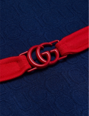 GUCCI: Logo-jacquard belted pleated-skirt woven dress 4-12 years