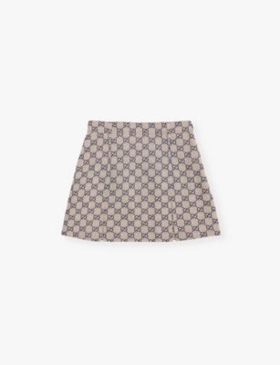 GUCCI: Monogram-print pleated cotton-blend skirt 4-12 years