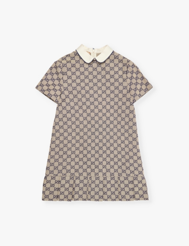 Monogram-pattern short-sleeved cotton-blend dress 4-12 years