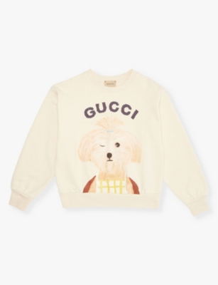 Shop Gucci Branded-print Cotton-jersey Sweatshirt 4-12 Y In White/mc