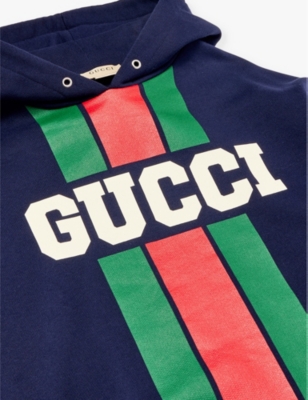 GUCCI DARK NIGHT SKY/MC BRAND-PRINT STRIPED COTTON-JERSEY HOODY 4-12 Y 