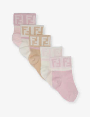 FENDI: FF-logo pack of five stretch-cotton-blend socks 2-12 years