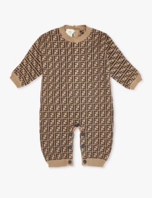 FENDI: FF logo-intarsia cotton, cashmere and wool-blend romper 3-9 months