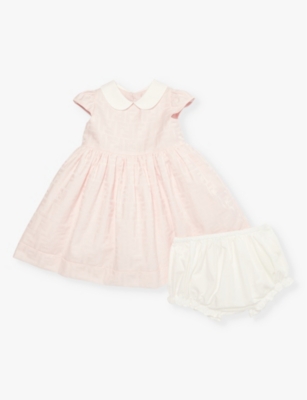 Fendi Rosa Baby Monogram-print Peter Pan-collar Cotton-blend Dress And Bloomers 12-24 Months