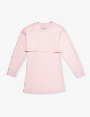 Fendi Girls Rosa Confetto Kids Brand-appliqué Layered Cotton-jersey Dress 4-12 Years