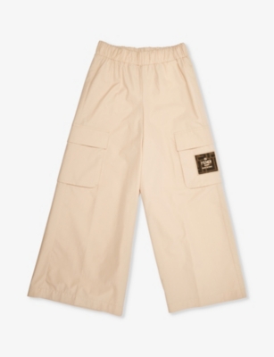 FENDI: Brand-appliqué wide-leg cotton cargo trousers 8-12 years
