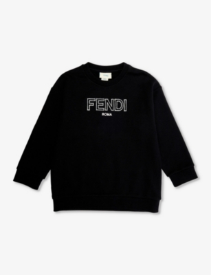 Fendi Girls Black Kids Classic Logo-embroidered Cotton-jersey Sweatshirt 4-12 Years