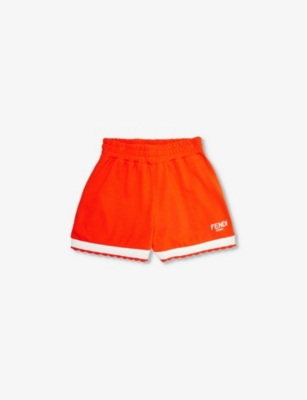 Shop Fendi Girls Red Kids Logo-embroidered Contrast-trim Cotton Shorts 6-12 Years