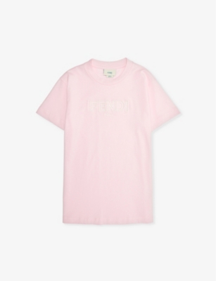 FENDI: Outline logo-embroidered cotton-jersey T-shirt 4-12 years
