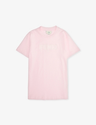 Fendi Kids' Outline Logo-embroidered Cotton-jersey T-shirt 4-12 Years In Confetto+white