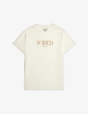 FENDI: Outline logo-embroidered cotton-jersey T-shirt 4-12 years