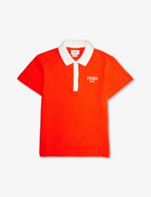 Fendi Girls Red Kids Logo-embroidered Contrast-trim Cotton-pique Polo Shirt 6-12 Years