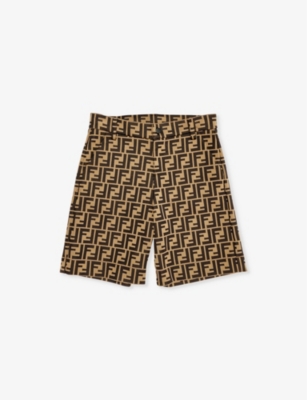 Fendi Kids' Logo-print Cotton-blend Shorts In Nocciola+marrone