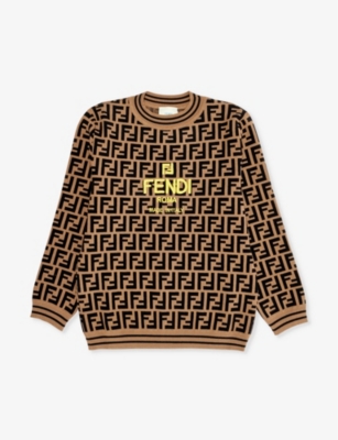 FENDI: Monogram-intarsia logo-embroidered knitted jumper 8-12+ years