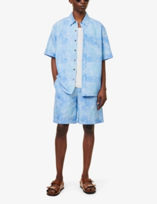 Shop Cdlp Men's Broken Blue Check Abstract-pattern Drawstring-waist Woven-blend Shorts