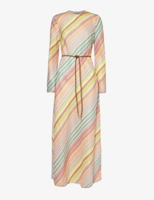 Shop Zimmermann Halliday Striped Linen Maxi Dress In Multi Stripe