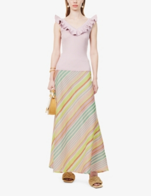 Shop Zimmermann Women's Multi Stripe Halliday Striped Linen Maxi Skirt