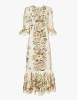 Shop Zimmermann Womens Creamfloral Halliday Floral-print Linen Maxi Dress In Cream Multi Floral