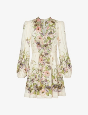 ZIMMERMANN: Halliday floral-print linen mini dress