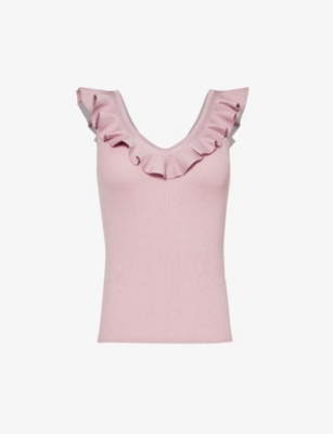 Shop Zimmermann Women's Dusty Pink Lurex Halliday V-neck Knitted Top