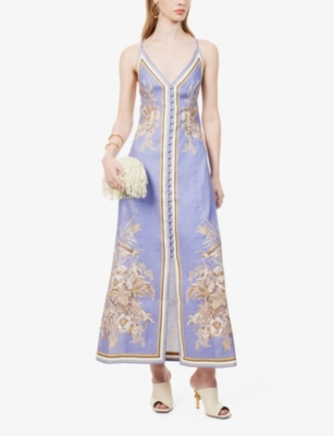 Shop Zimmermann Women's Blue Floral Ottie Paisley-print Linen Maxi Dress