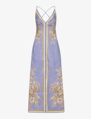 Shop Zimmermann Women's Blue Floral Ottie Paisley-print Linen Maxi Dress
