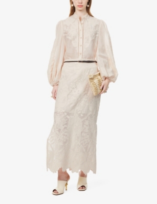 Shop Zimmermann Ottie Floral-embroidered Linen Shirt In Cream