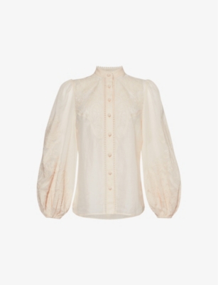Shop Zimmermann Ottie Floral-embroidered Linen Shirt In Cream