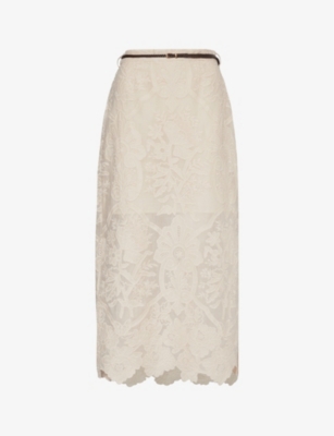 Zimmermann Womens Cream Ottie Floral-embroidered Linen Midi Skirt
