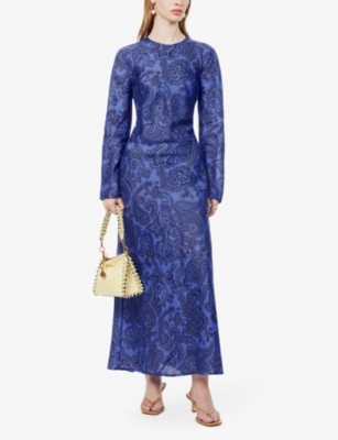 Shop Zimmermann Ottie Paisley-print Linen Maxi Dress In Blue Paisley