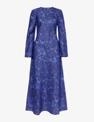 Shop Zimmermann Ottie Paisley-print Linen Maxi Dress In Blue Paisley