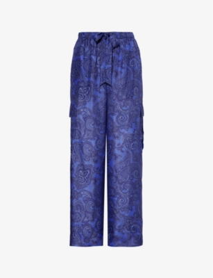 Shop Zimmermann Women's Blue Paisley Ottie Paisley-print Wide-leg Mid-rise Silk Trousers