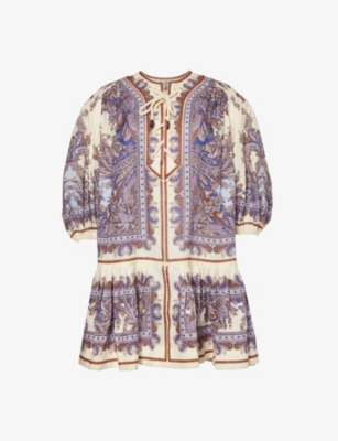 Shop Zimmermann Women's Purple Paisley Ottie Linen Mini Dress