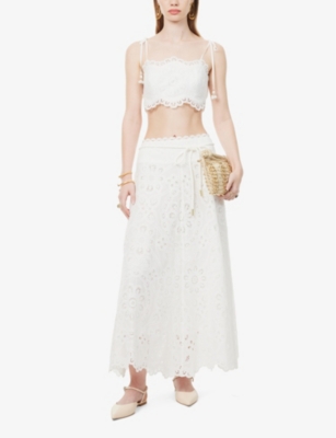 Shop Zimmermann Women's Ivory Ottie Cotton Midi Skirt