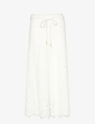 Shop Zimmermann Women's Ivory Ottie Cotton Midi Skirt
