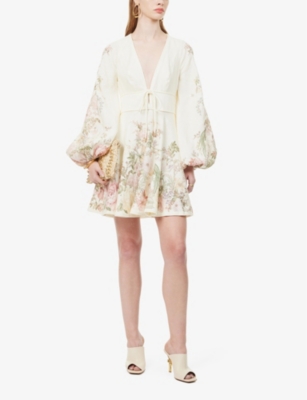 Shop Zimmermann Womens Cream Floral Waverly Linen Mini Dress