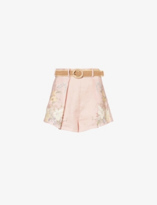 ZIMMERMANN: Waverly floral-print high-rise linen shorts