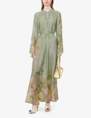 Shop Zimmermann Women's Sage Floral Waverly Silk Maxi Dress