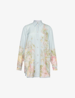 Shop Zimmermann Women's Blue Floral Floral-print Silk Shirt