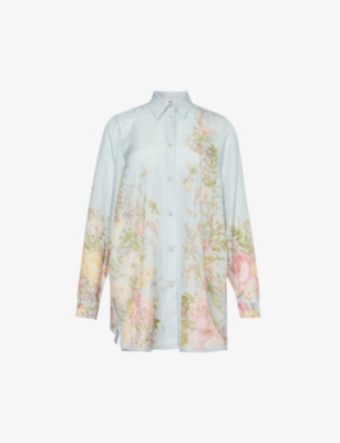 Shop Zimmermann Womens Floral-print Silk Shirt Blue Floral