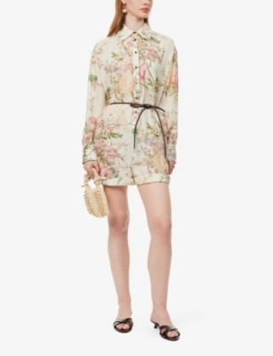 Shop Zimmermann Womens  Waverly Floral-print Silk Playsuit In Cream Floral