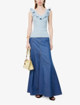 Shop Zimmermann Women's Blue Lurex Waverly Ruffle-trim Knitted Top