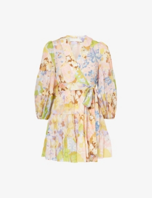ZIMMERMANN: Floral-print wrap-over cotton-poplin mini dress