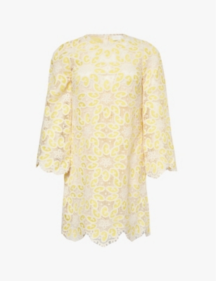 ZIMMERMANN: Floral-pattern long-sleeved cotton-blend mini dress