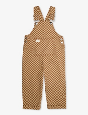 CLAUDE & CO: Check-print brand-patch organic-cotton dungarees 6 months-5 years