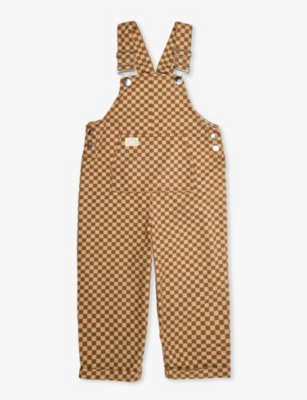 CLAUDE & CO: Check-print brand-patch cotton dungarees 6 months-5 years